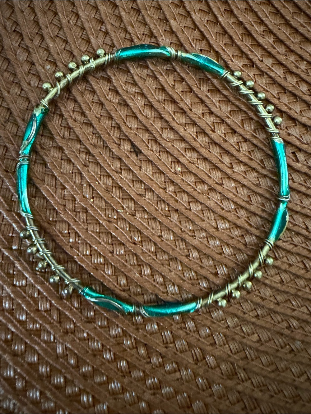 Vintage Green and Gold Women's Bangle Bracelet - Elegant Accent - Picture 2 of 4